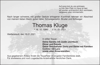 Traueranzeige von Thomas Kluge von Frankenpost