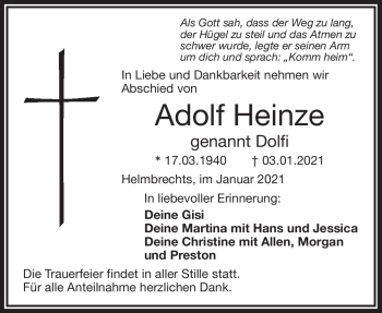 Traueranzeige von Adolf Heinze von Frankenpost