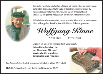 Traueranzeige von Wolfgang Kinne von Südthüringer Presse