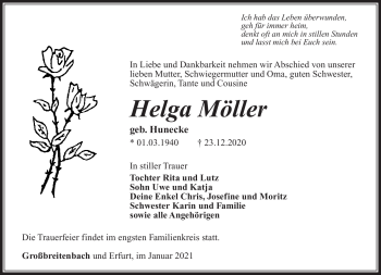 Traueranzeige von Helga Möller von Südthüringer Presse