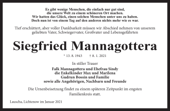 Traueranzeige von Siegfried Mannagottera von Südthüringer Presse
