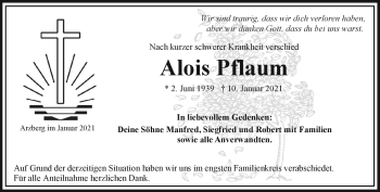 Traueranzeige von Alois Pflaum von Frankenpost