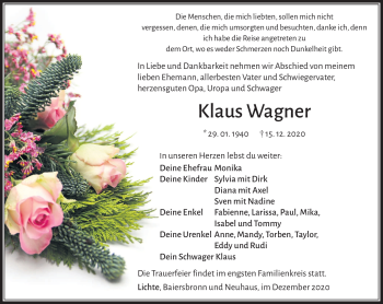 Traueranzeige von Klaus Wagner von Südthüringer Presse
