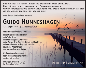 Traueranzeige von Guido Hunneshagen von Südthüringer Presse