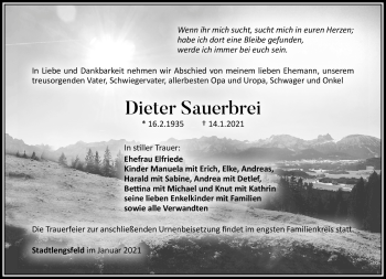 Traueranzeige von Dieter Sauerbrei von Südthüringer Presse