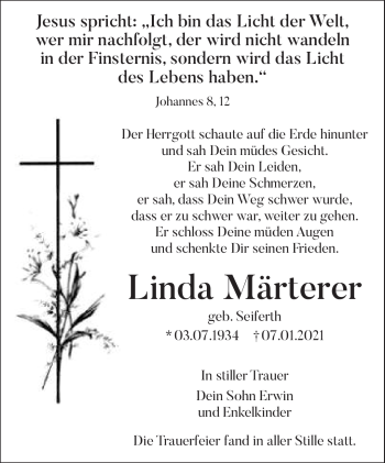 Traueranzeige von Linda Märterer von Frankenpost