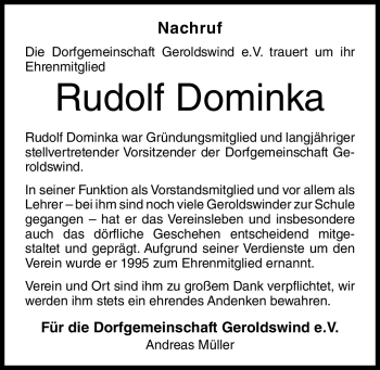 Traueranzeige von Rudolf Dominka von Neue Presse Coburg