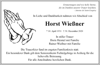 Traueranzeige von Horst Wießner von Frankenpost