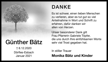 Traueranzeige von Günther Bätz von Neue Presse Coburg