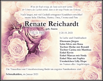 Traueranzeige von Renat Reichardt von Südthüringer Presse