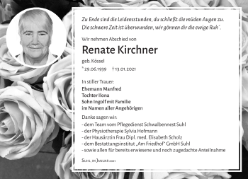 Traueranzeige von Renate Kirchner von Südthüringer Presse