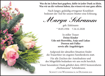 Traueranzeige von Marga Schramm von Südthüringer Presse
