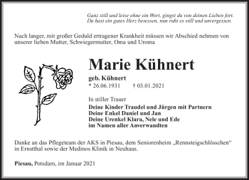 Traueranzeige von Marie Kühnert von Südthüringer Presse