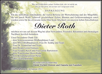 Traueranzeige von Dieter Roth von Südthüringer Presse