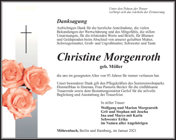 Traueranzeige von Christine Morgenroth von Südthüringer Presse