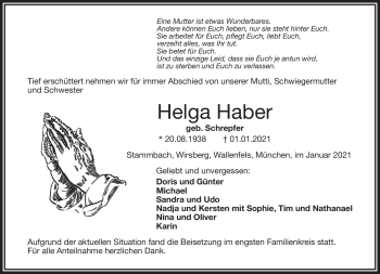 Traueranzeige von Helga Haber von Frankenpost