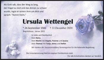 Traueranzeige von Ursula Wettengel von Frankenpost