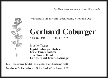 Traueranzeige von Gerhard Coburger von Südthüringer Presse