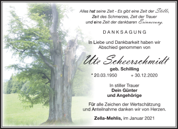 Traueranzeige von Ute Scheerschmidt von Südthüringer Presse