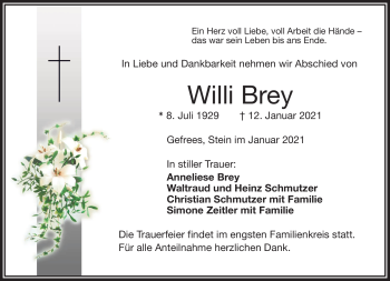 Traueranzeige von Wlli Brey von Frankenpost
