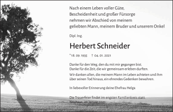 Traueranzeige von Herbert Schneider von Südthüringer Presse