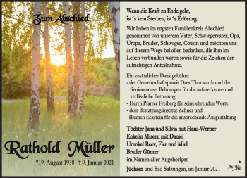Traueranzeige von Rathold Müller von Südthüringer Presse