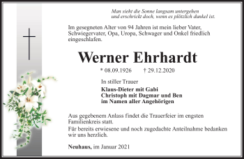 Traueranzeige von Werner Ehrhardt von Südthüringer Presse