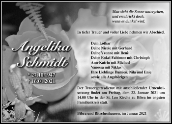 Traueranzeige von Angelika Schmidt von Südthüringer Presse