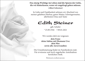 Traueranzeige von Edith Steiner von Südthüringer Presse