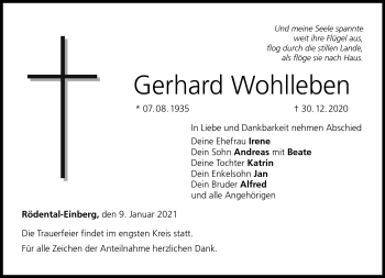 Traueranzeige von Gerhard Wohlleben von Neue Presse Coburg