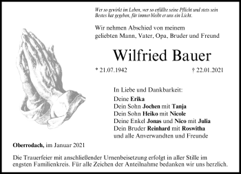 Traueranzeige von Wilfried Bauer von Neue Presse Coburg