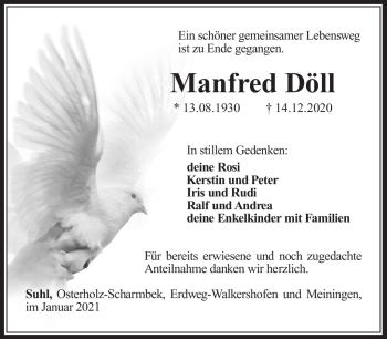 Traueranzeige von Manfred Döll von Südthüringer Presse