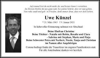 Traueranzeige von Uweg Künzel von Frankenpost
