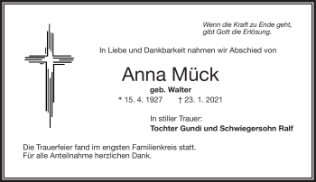 Traueranzeige von Anna Mück von Frankenpost