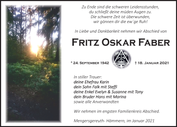 Traueranzeige von Fritz Faber von Südthüringer Presse