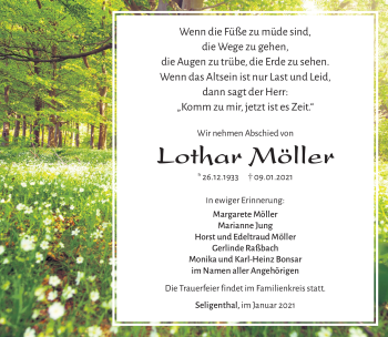 Traueranzeige von Lothar Möller von Südthüringer Presse
