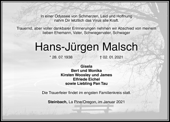 Traueranzeige von Hans-Jürgen Malsch von Südthüringer Presse
