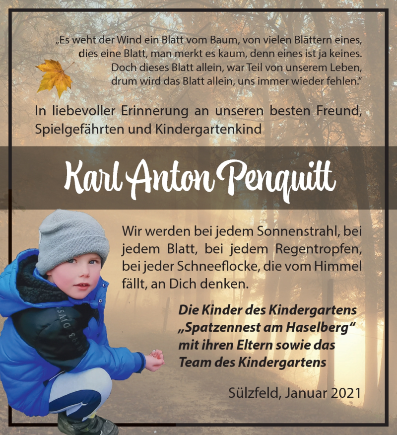  Traueranzeige für Karl Karl Penquitt vom 23.01.2021 aus Südthüringer Presse