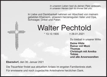 Traueranzeige von Walter Pechtold von Neue Presse Coburg