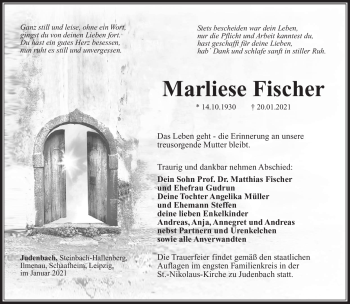 Traueranzeige von Marliese Fischer von Südthüringer Presse