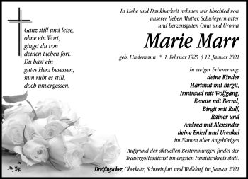 Traueranzeige von Marie Marr von Südthüringer Presse