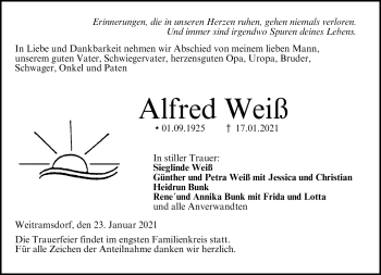 Traueranzeige von Alfred Weiß von Neue Presse Coburg