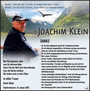 Traueranzeige von Joachim Klein von Südthüringer Presse