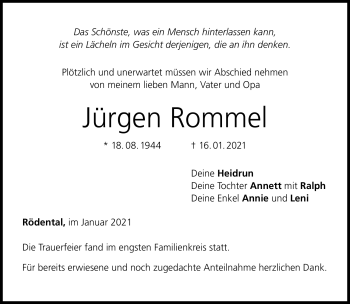 Traueranzeige von Jürgen Rommel von Neue Presse Coburg