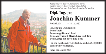Traueranzeige von Joachim Kummer von Südthüringer Presse