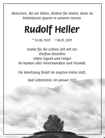 Traueranzeige von Rudolf Heller von Südthüringer Presse