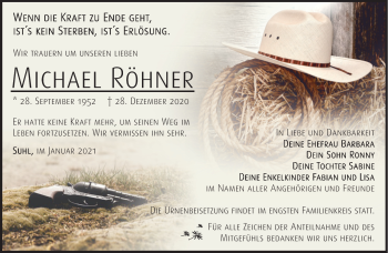 Traueranzeige von Michael Röhner von Südthüringer Presse