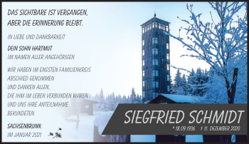 Traueranzeige von Siegfried Schmidt von Südthüringer Presse
