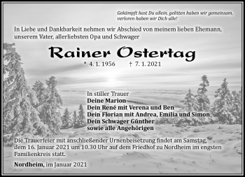 Traueranzeige von Rainer Ostertag von Südthüringer Presse
