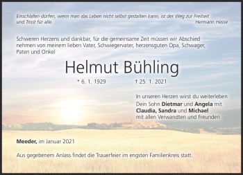 Traueranzeige von Helmut Bühling von Neue Presse Coburg